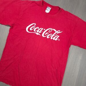 Coca Cola Graphic T Shirt Mens L Large Red White Script Logo Gildan Ultra Cotton